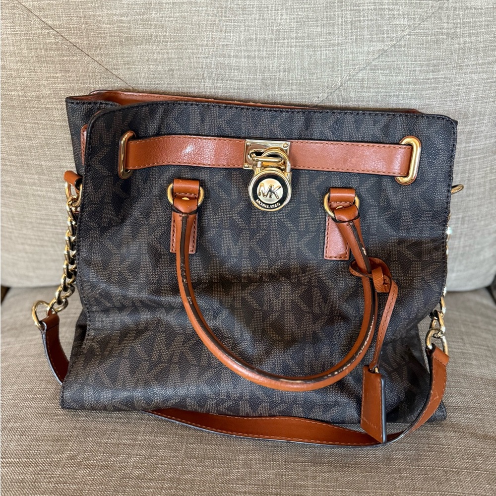 Michael Kors Dark Brown and Tan Shoulder Bag